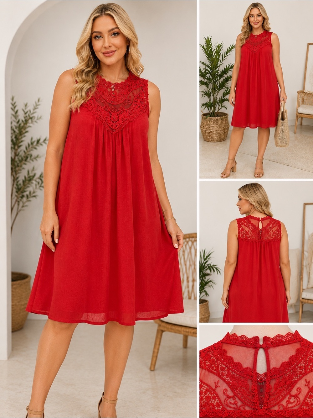 torrid Bright Red Sleeveless Lace Yoke Dress